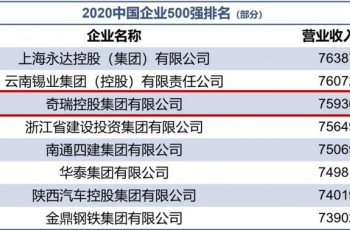 奇瑞控股集团入选2020“中国企业500强”